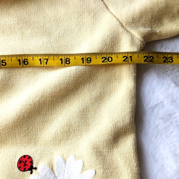 Butter Yellow Button Down Knit Cardigan W/ Butterflies Ladybugs. Cottagecore - Picture 11 of 13